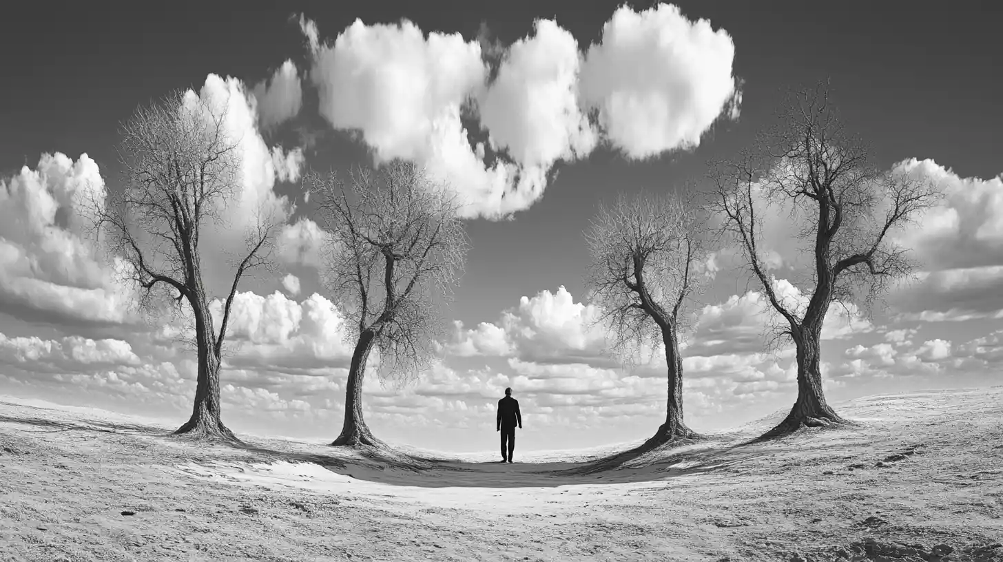 Surreal illusion scene with multiple overlapping images