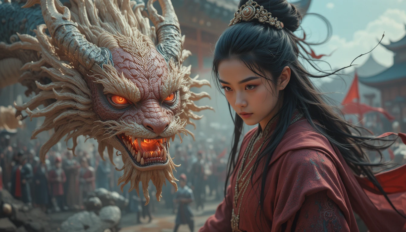 Criança demônio mítica de um conto de fantasia inspirado na mitologia chinesa