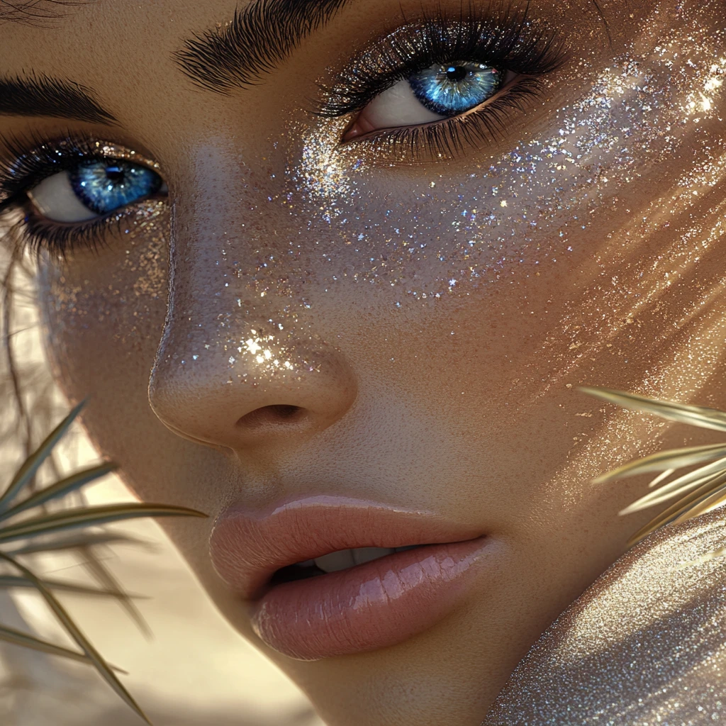 Extreme close up portrait of a woman with desert sand