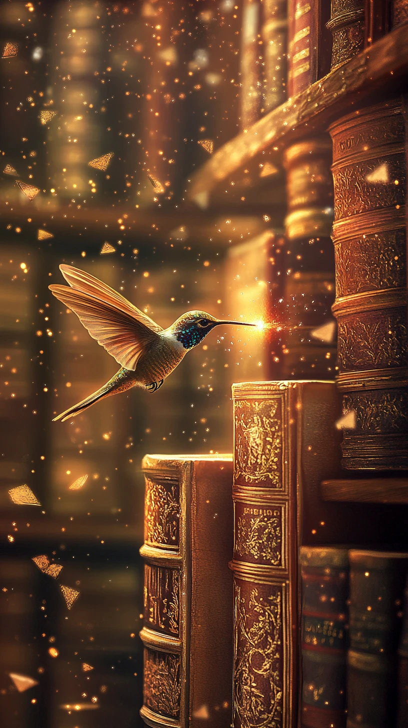Libreria magica che brilla nella calda luce dorata della biblioteca