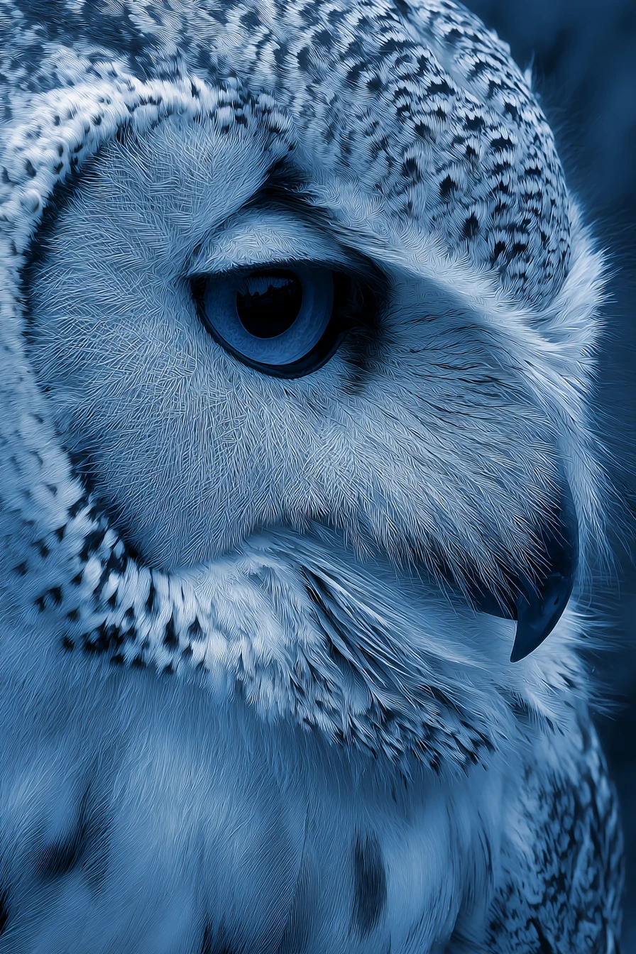 Fliegende Eule gleitet über einem klaren blauen Himmel