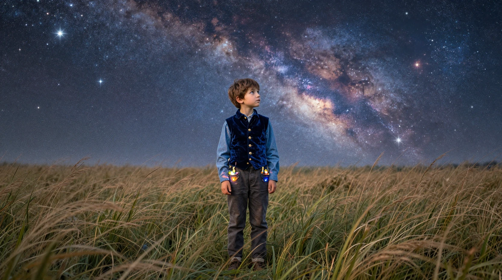 旋轉星空下的星光草原少年