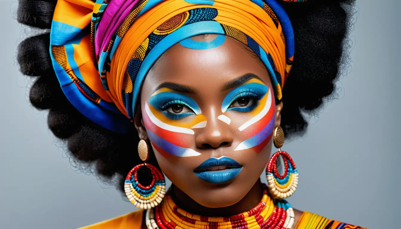 Afrikanische Frau mit farbenfrohem Make-up im kreisförmigen Double-Exposure-Porträt