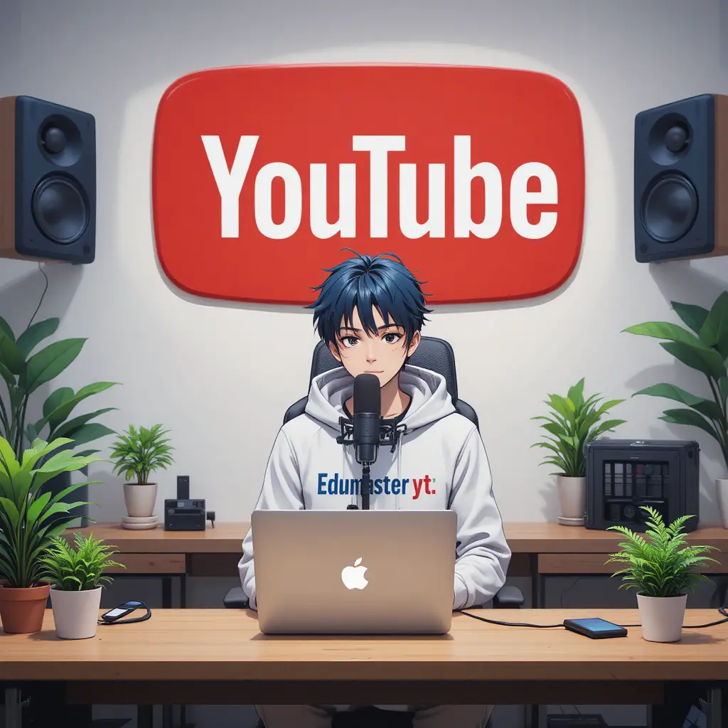 Anime-Junge nimmt am Computertisch mit Mikrofon auf