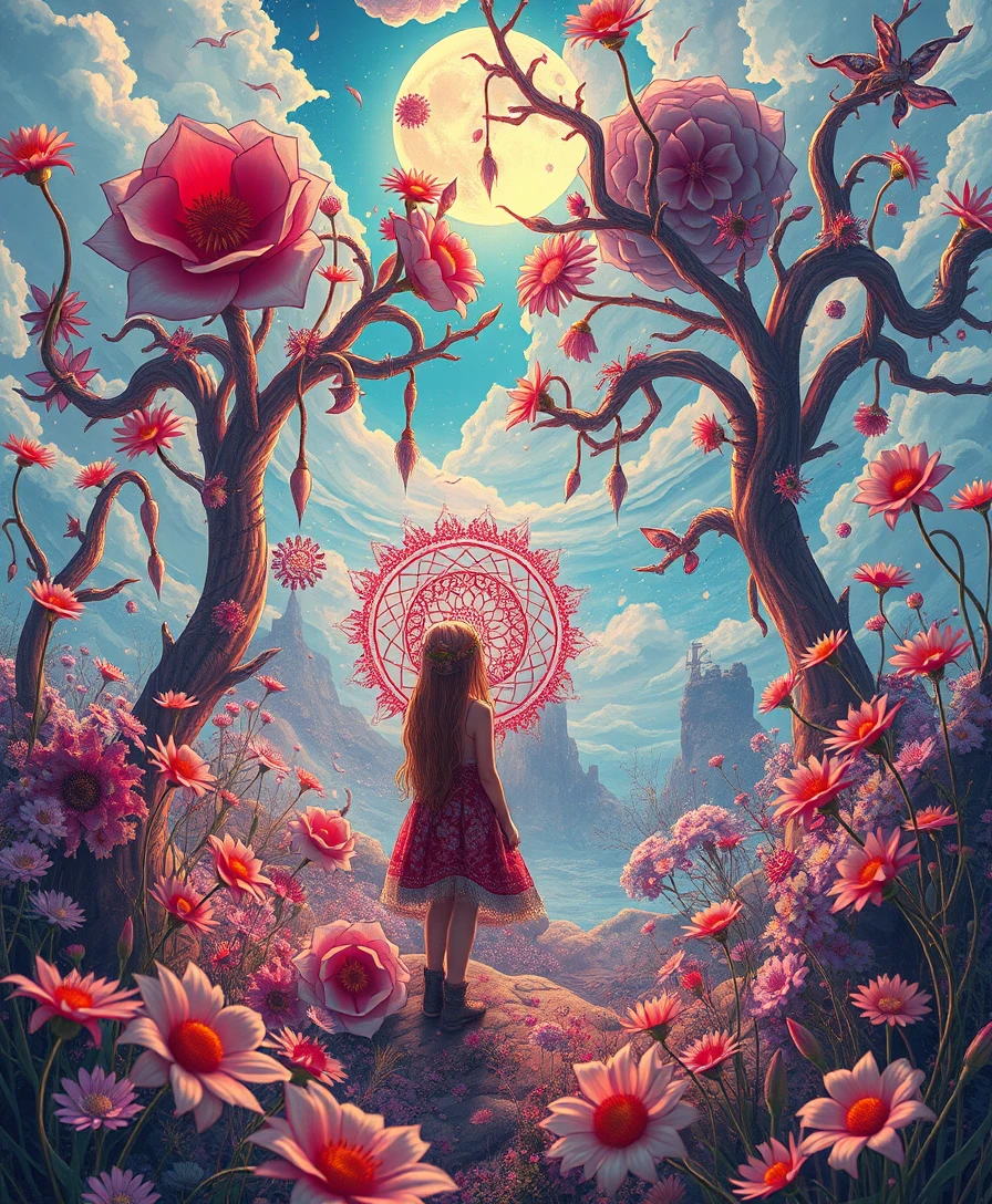 Surreale Sommerfantasie mit starrenden Traumfiguren