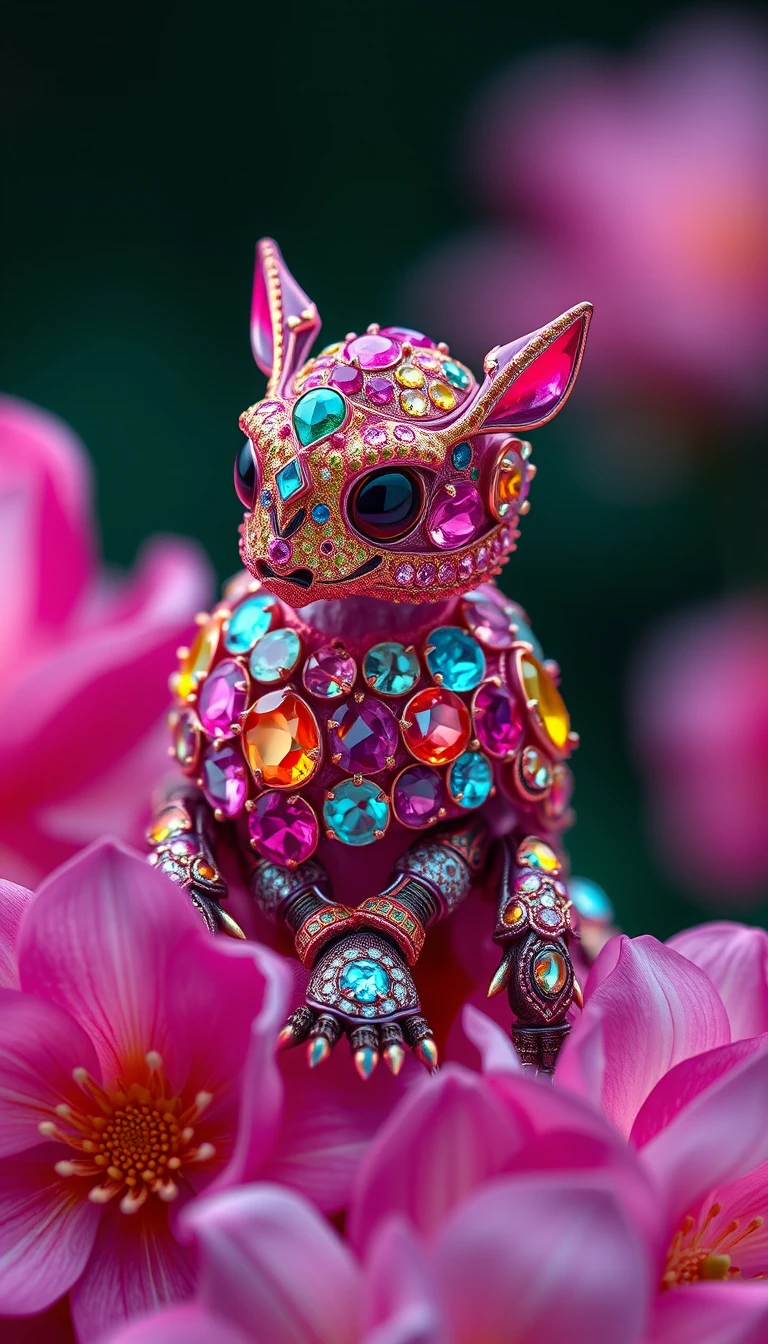 Besouro cravejado de joias em flores vívidas rosa e amarelas
