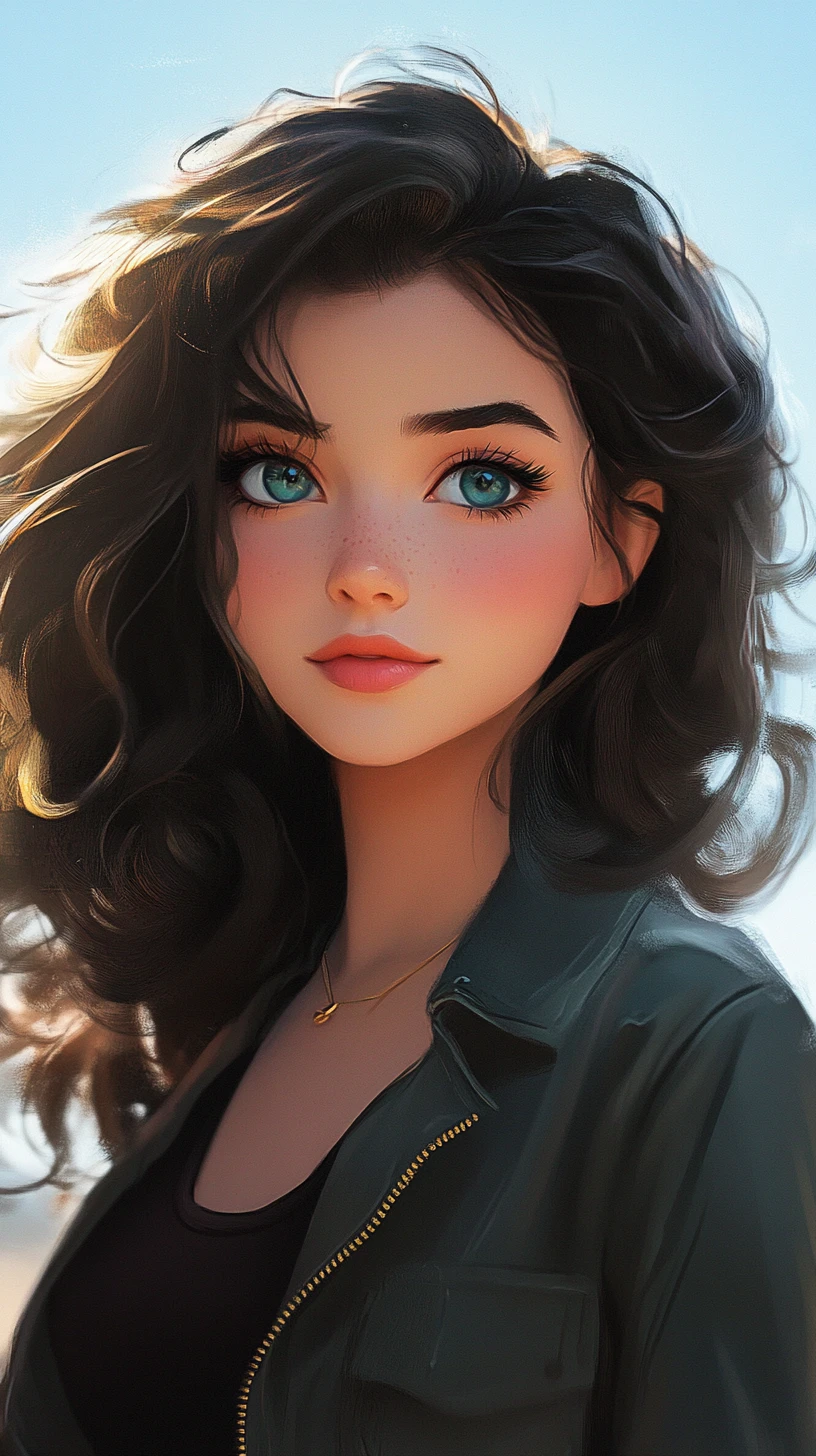Anime girl portrait under a clear blue sky