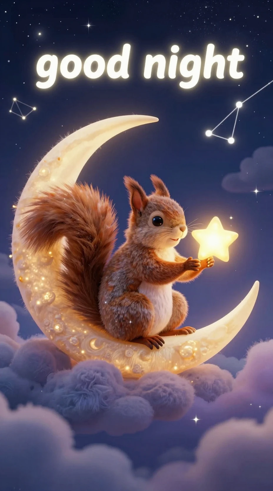 Esquilo Fantasioso em Lua Crescente Segurando uma Estrela Brilhante