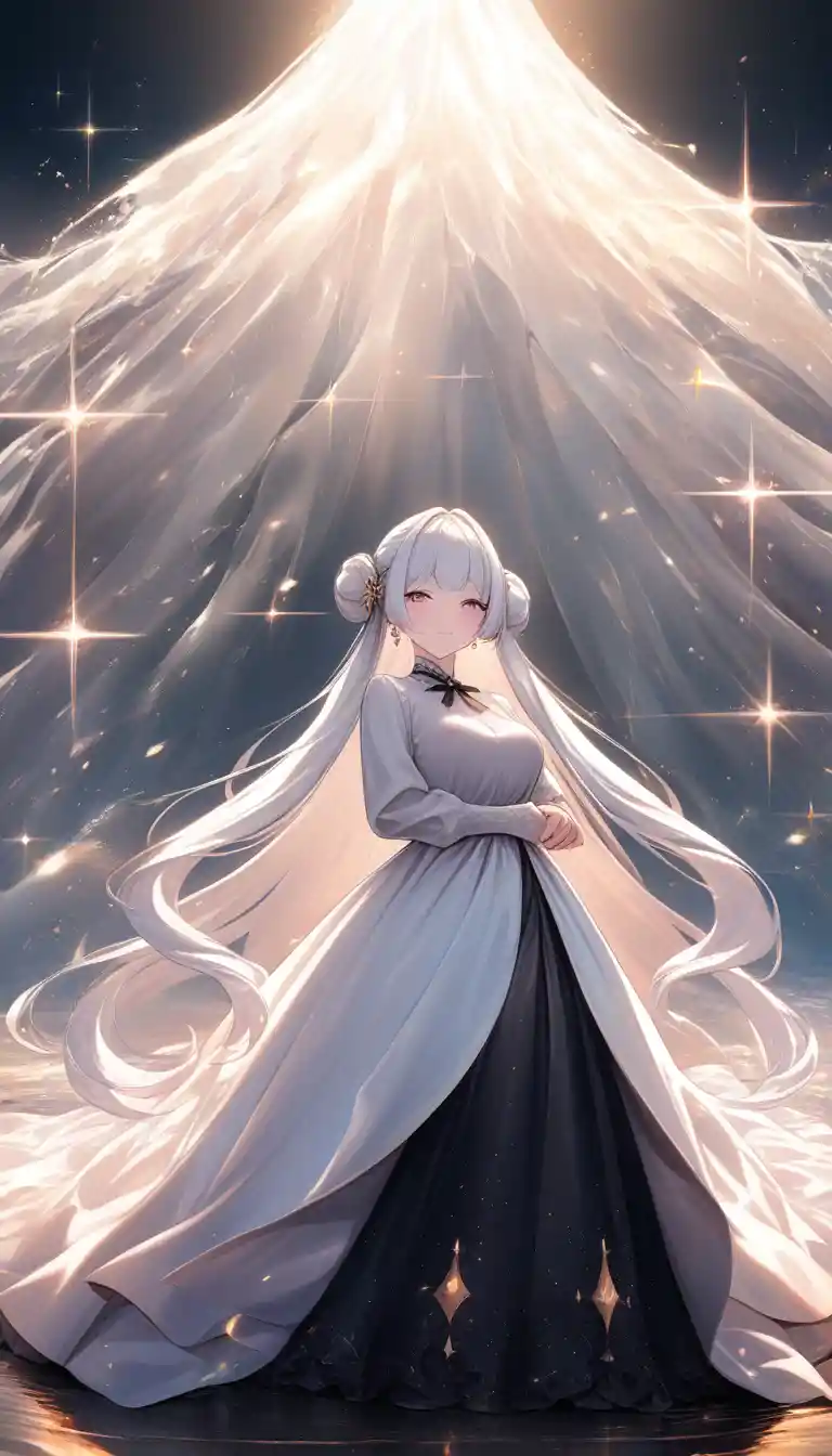 Anime-Mädchen mit langen roten Haaren bei Sonnenaufgang im Freien