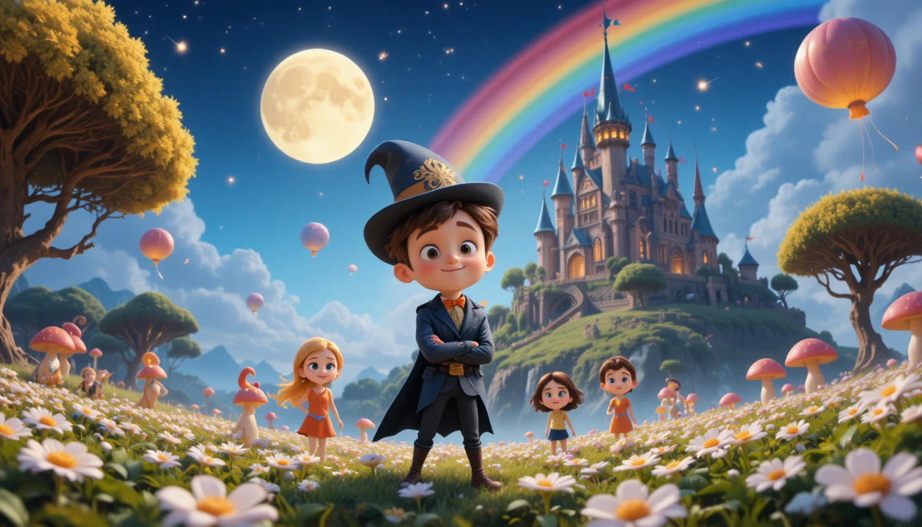 Bambini che esplorano una foresta magica luminosa all’ora d’oro
