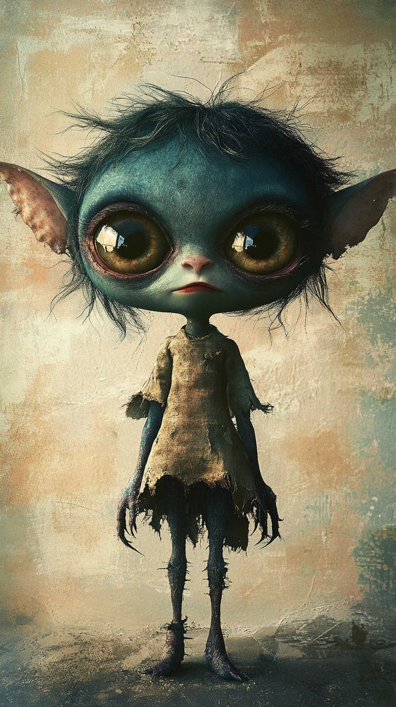 Garota gremlin gótica e sonhadora em uma floresta fantástica exuberante