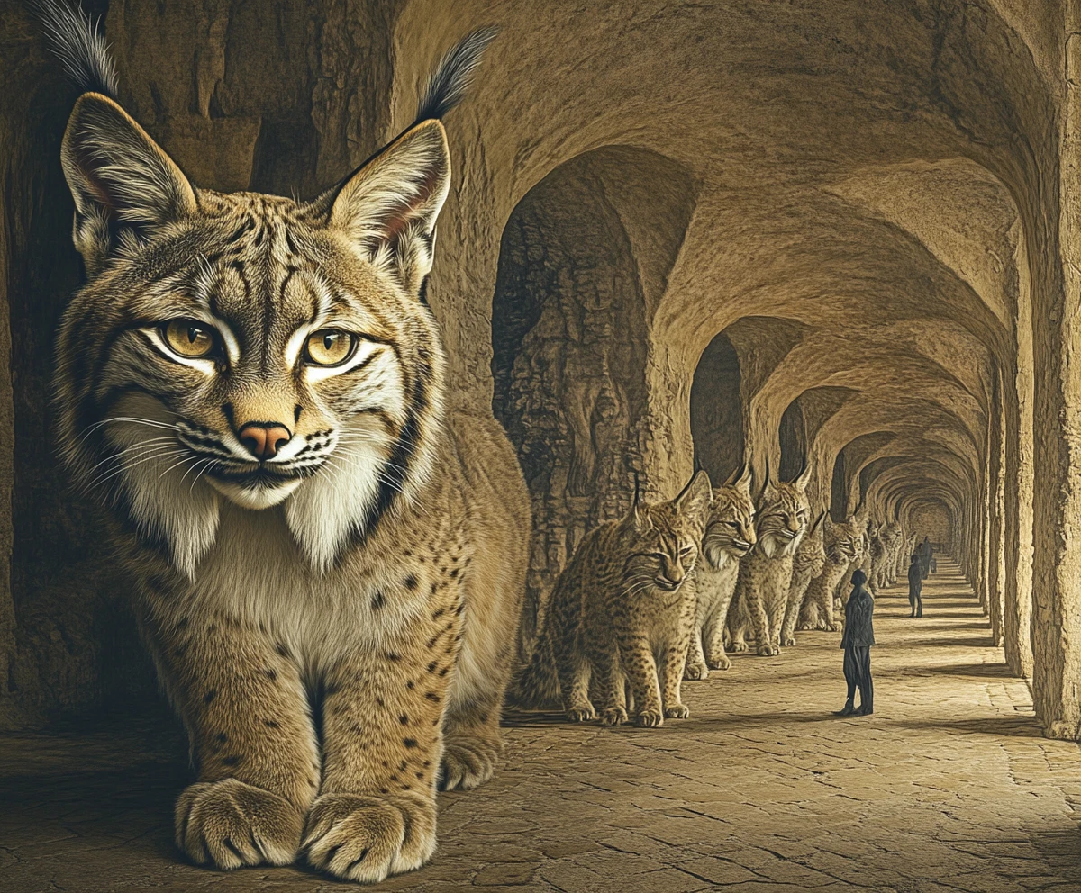Surreale Illusion eines in mehreren Bildern verborgenen Luchses