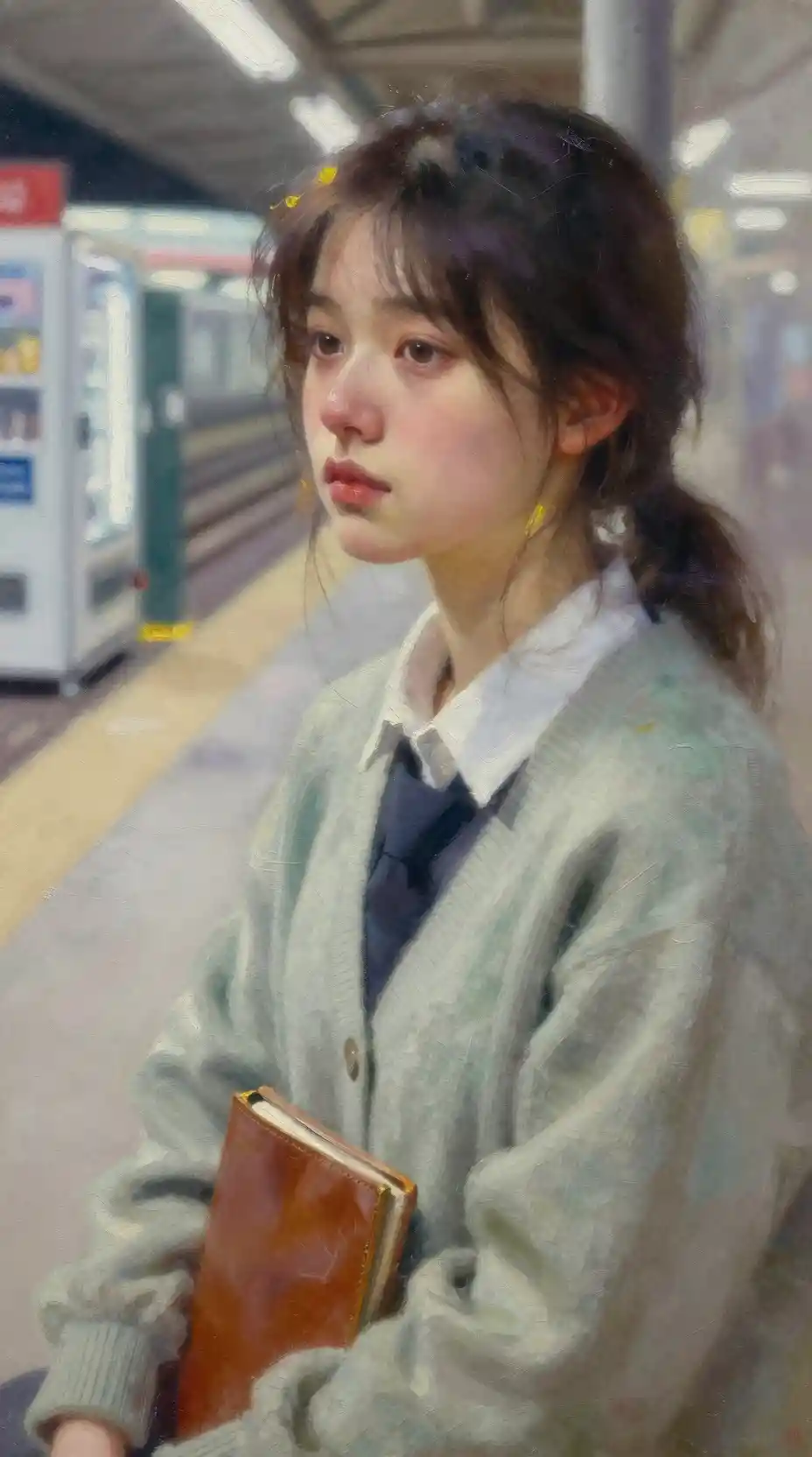 Young woman portrait by vending machine at station