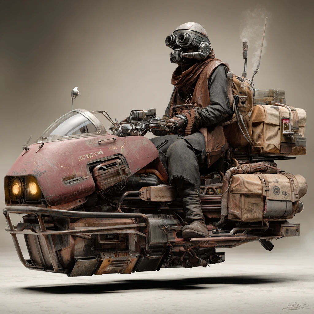 Aéroglisseur de science-fiction futuriste filant à travers une ville néon
