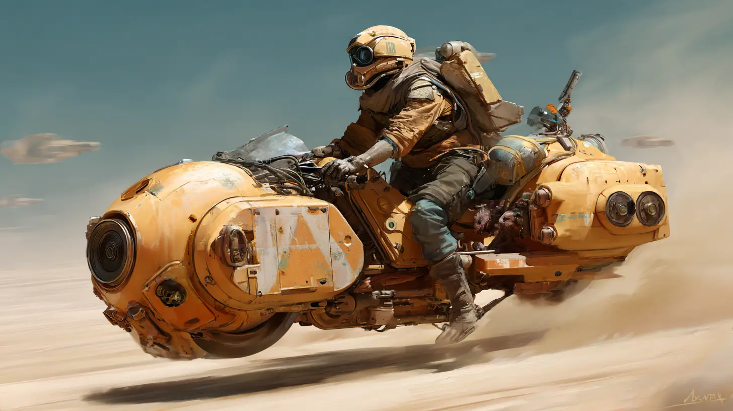 Speeder cargo antigrav futuriste filant à travers une ville sci‑fi