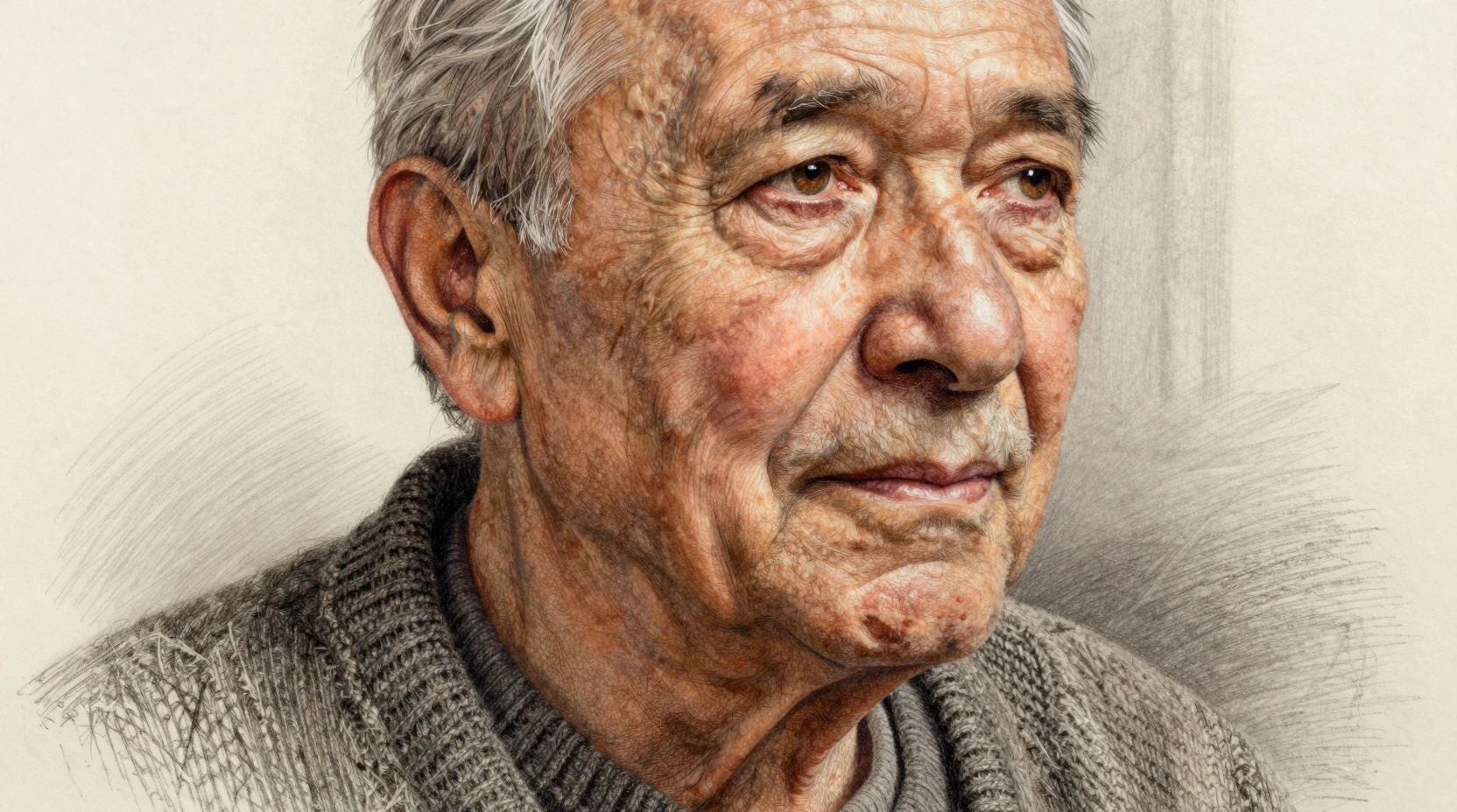 Portrait en gros plan d’un homme âgé dans une douce lumière latérale