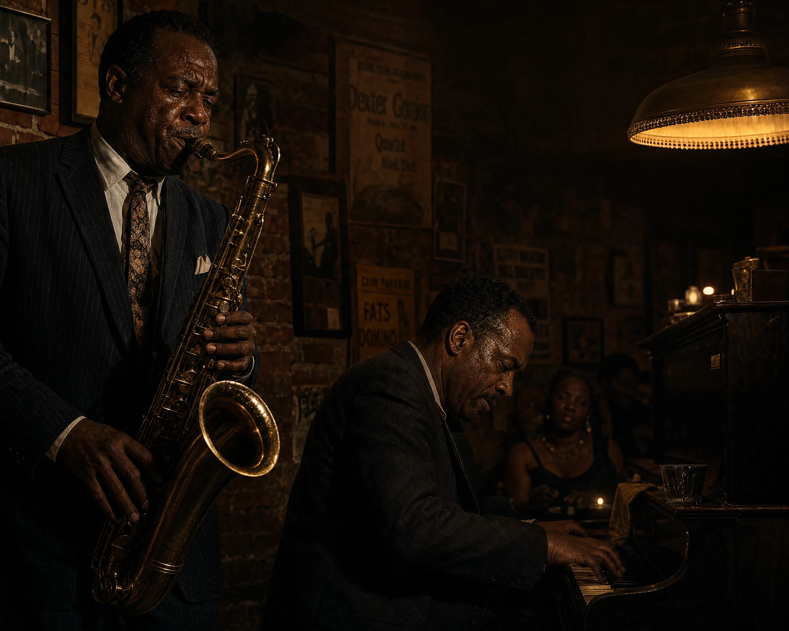 Saxofonista e Pianista em um Clube de Blues Enfumaçado em Chicago