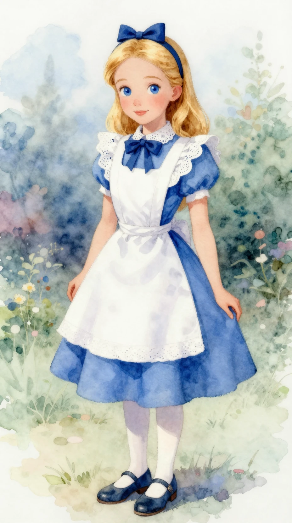 Ritratto fiabesco di una giovane ragazza in blu e bianco