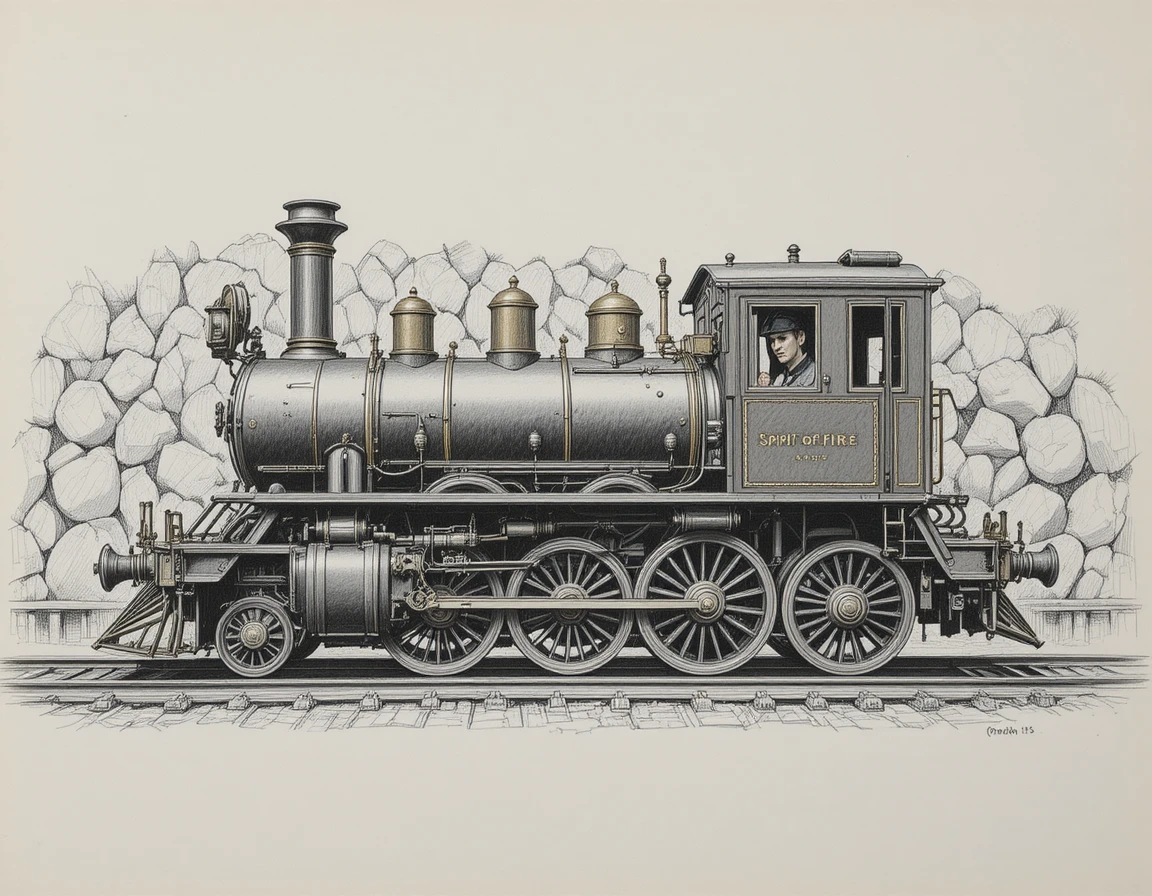 Vintage-Dampflokomotive auf Gleisen vor einer Felswand