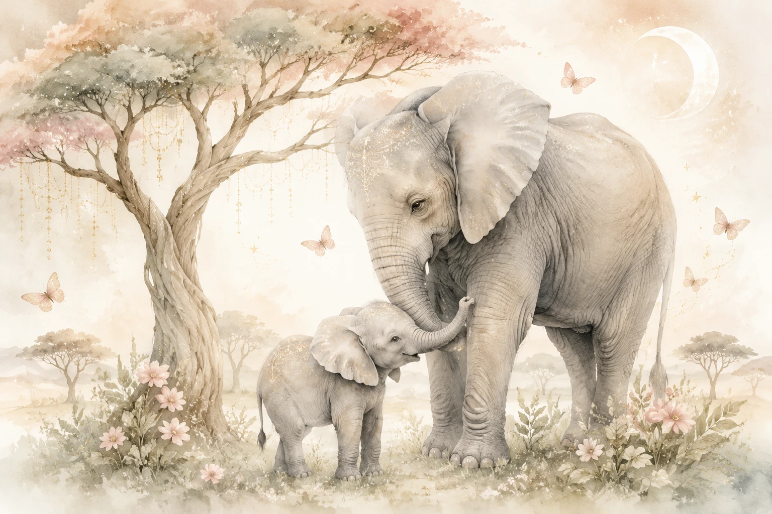 Dolce cucciolo di elefante coccolato dalla mamma protettiva