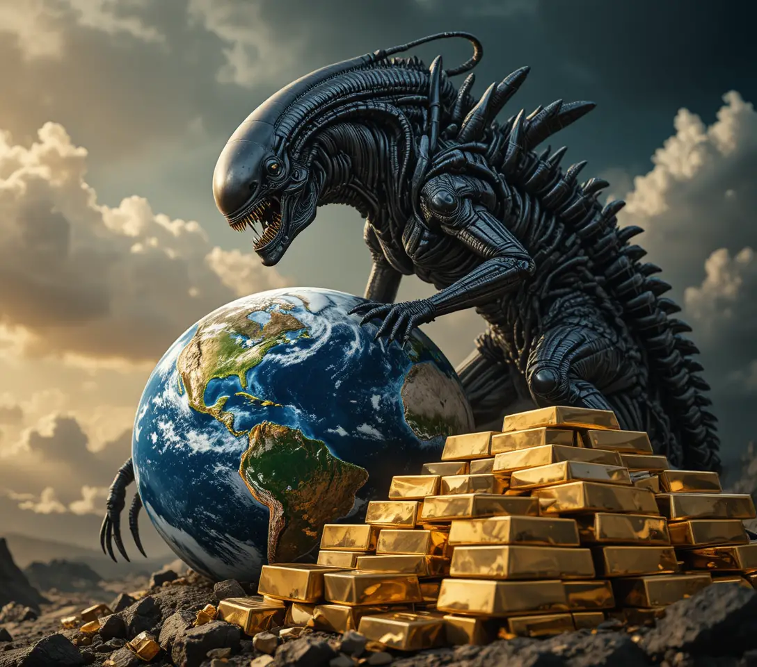 Criatura alienígena agarrando a Terra no espaço sideral escuro