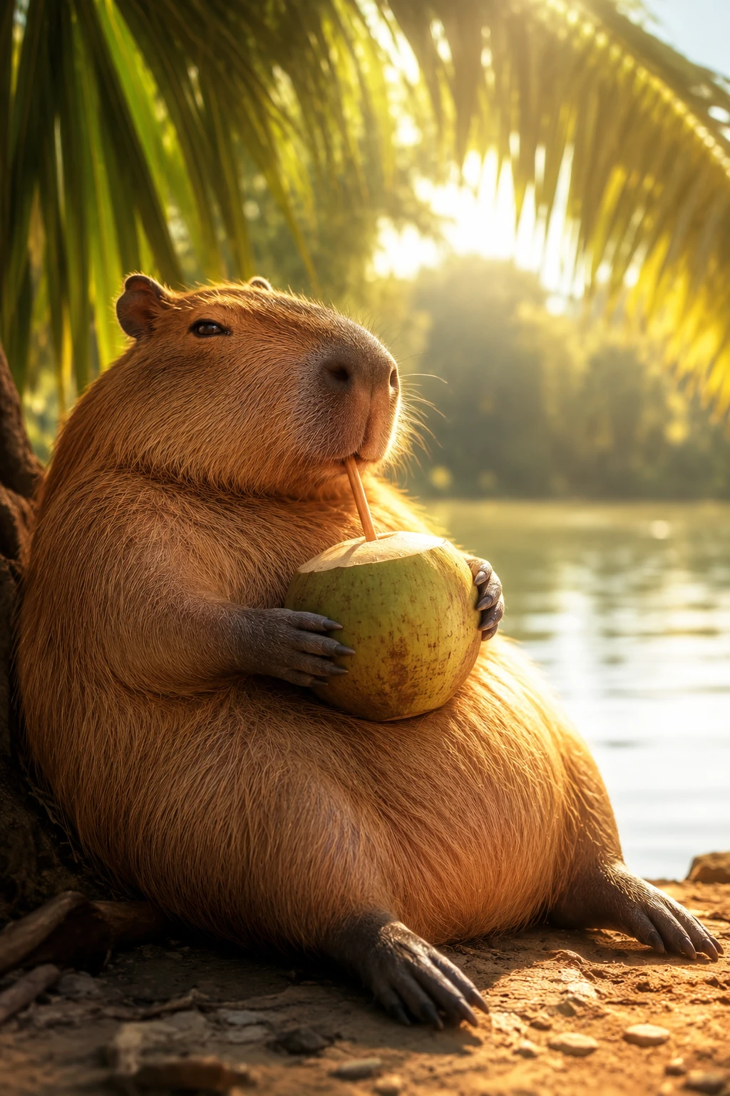 Retrato de capivara fofinha com iluminação colorida e dramática