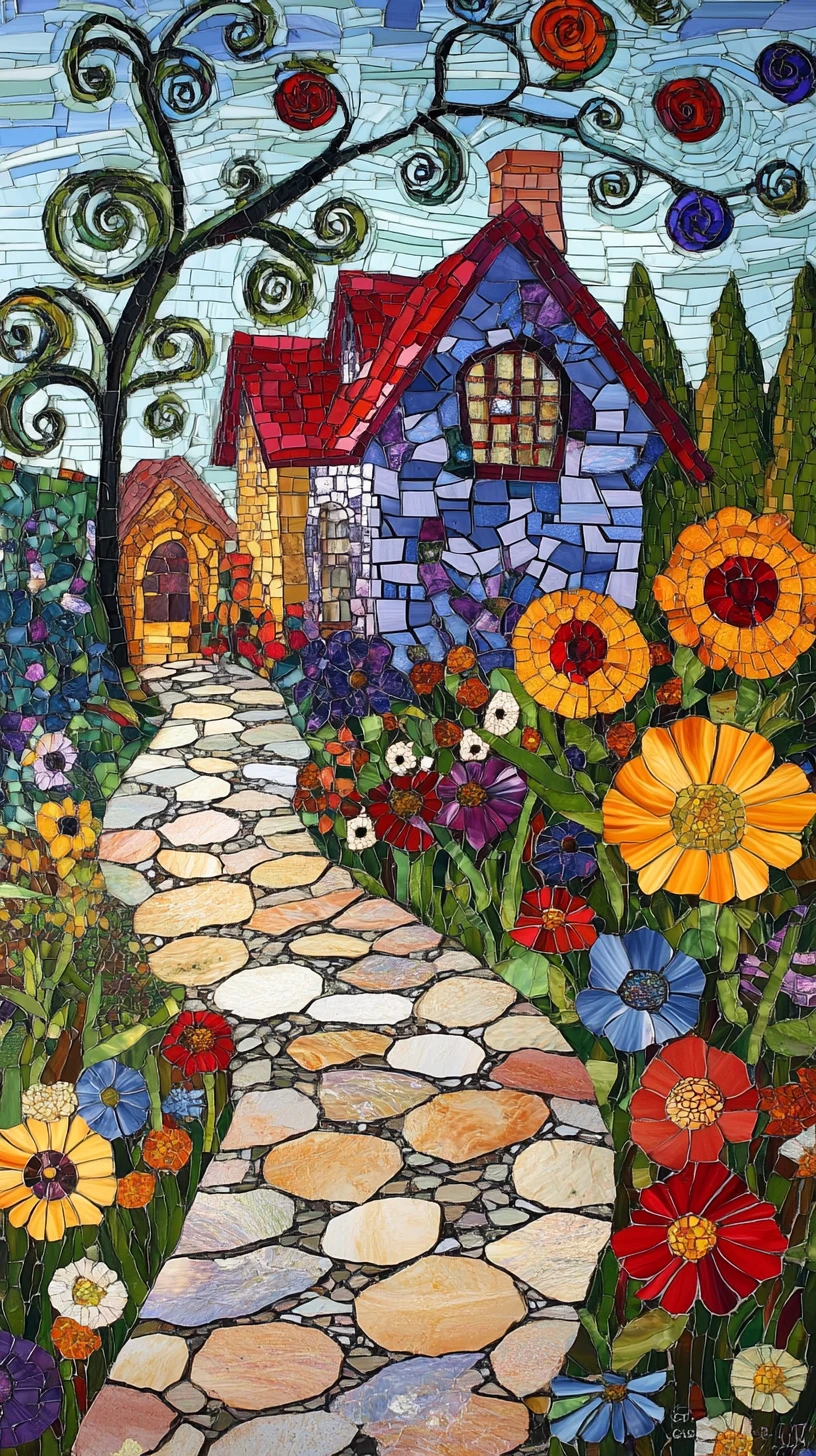 Sentiero di Pietra Curvo in un Fiabesco Villaggio-Giardino Fantastico