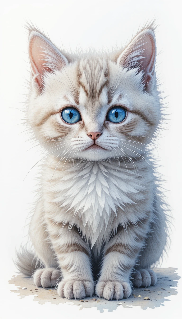 Portrait d’un chaton aux yeux bleus sur un doux fond blanc