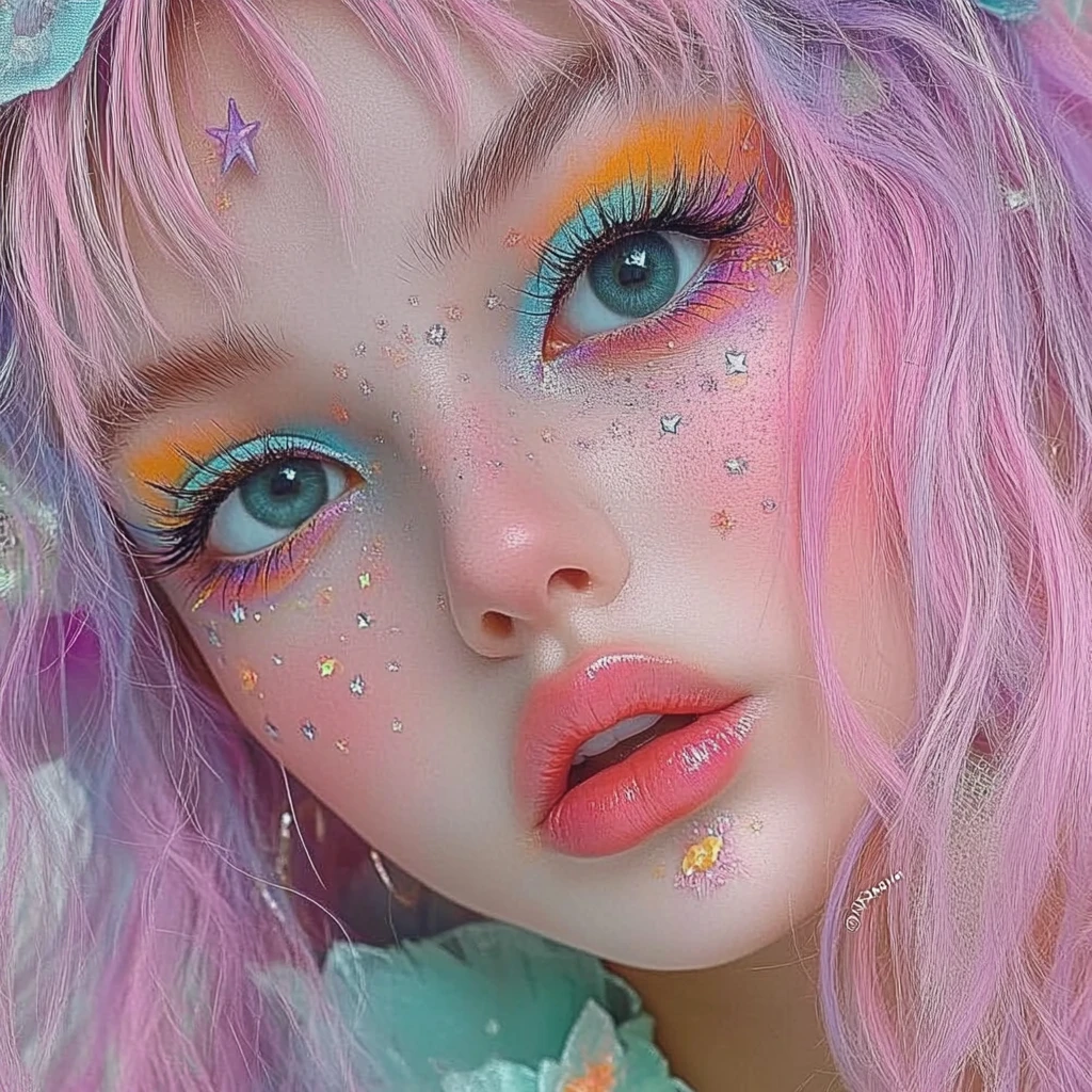 Mulher fantasia em tons pastéis em estilo barroco colorido