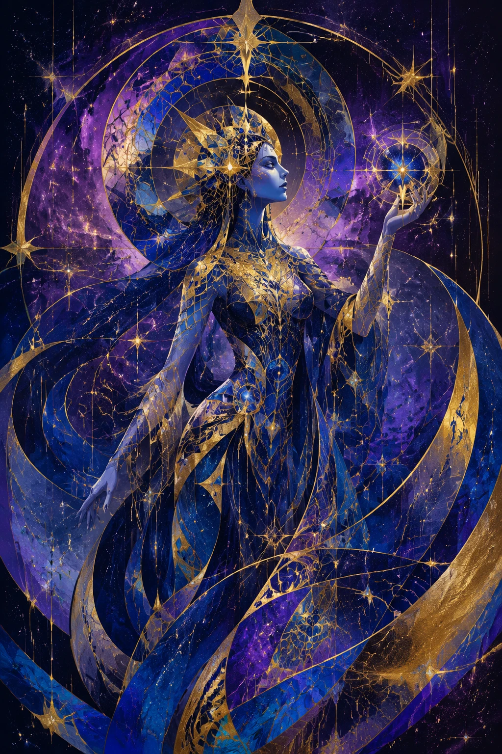 Abstract Sorceress Formed From Luminous Cosmic Geometry