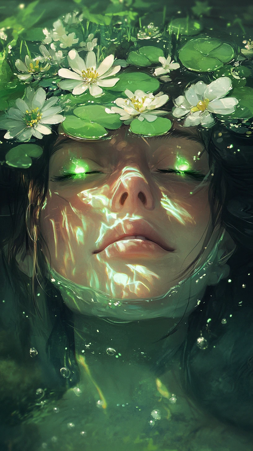 Lächelnder Käfer mit grünen Augen und Wasser – Illustration