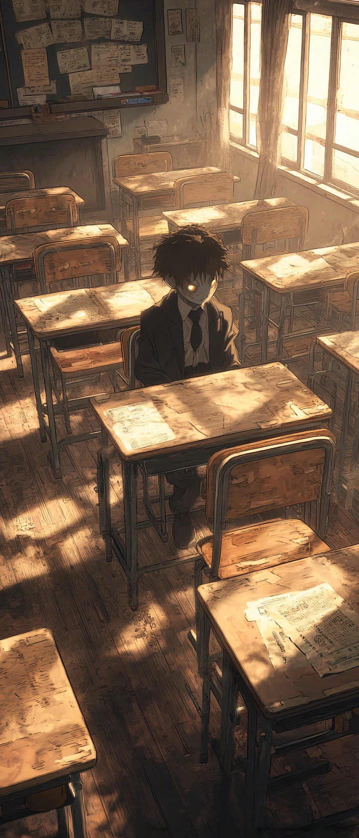 Ragazzo anime in aula vintage infestata - fotografia