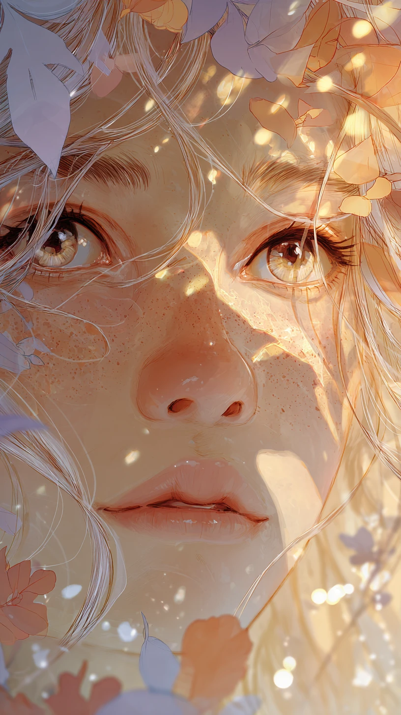 Retrato de garota de anime sonhadora com suaves folhas de outono