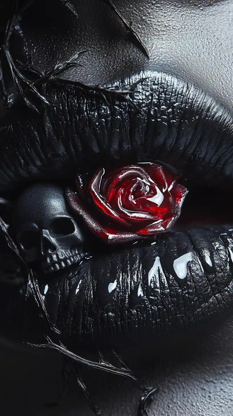 Extreme macro close up of black gothic skull lips