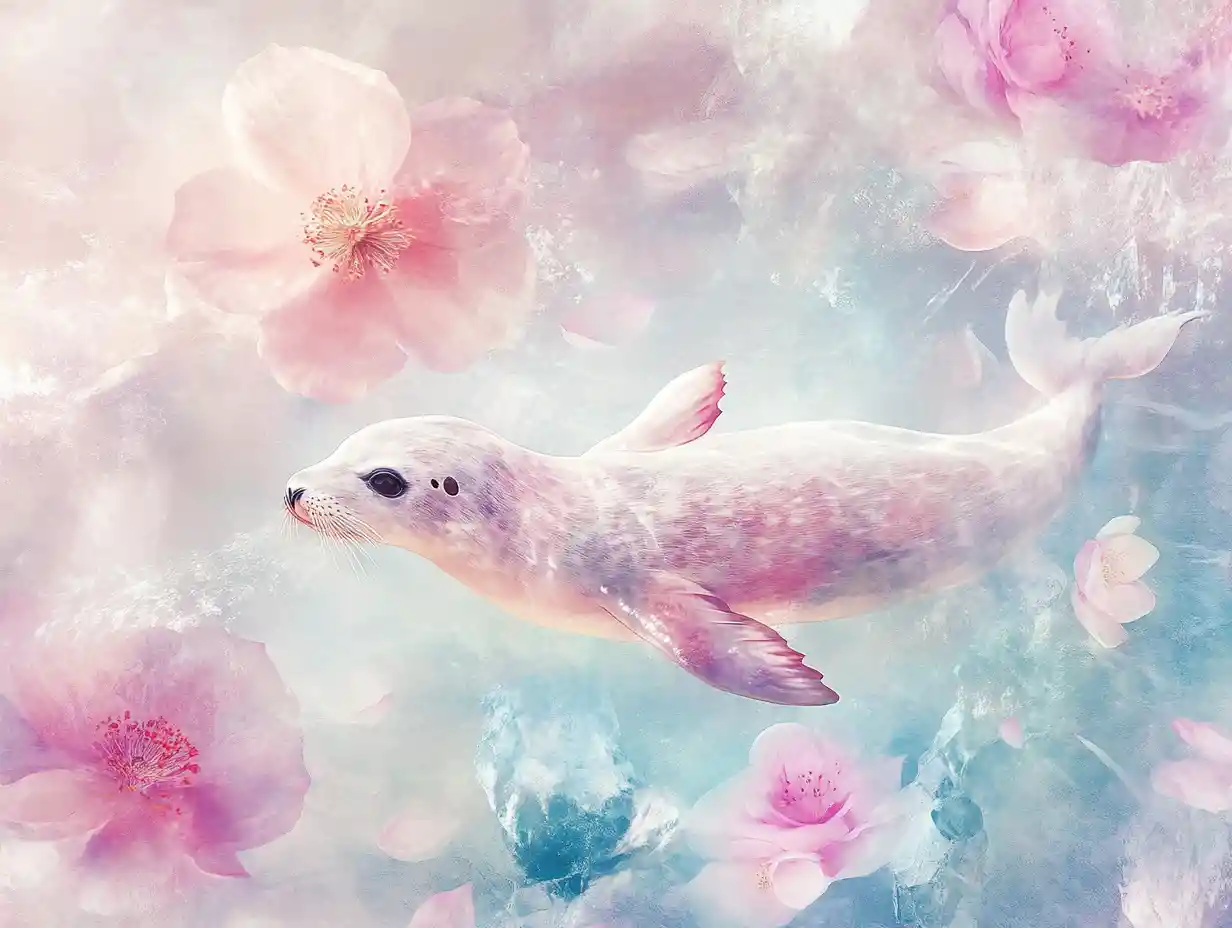 Selkie Seal Gliding Through Pastel Crystal Dreamscape