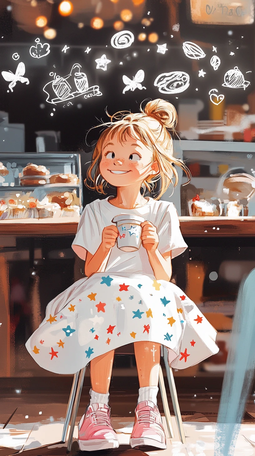 Young girl enjoying a warm drink in cozy cafe