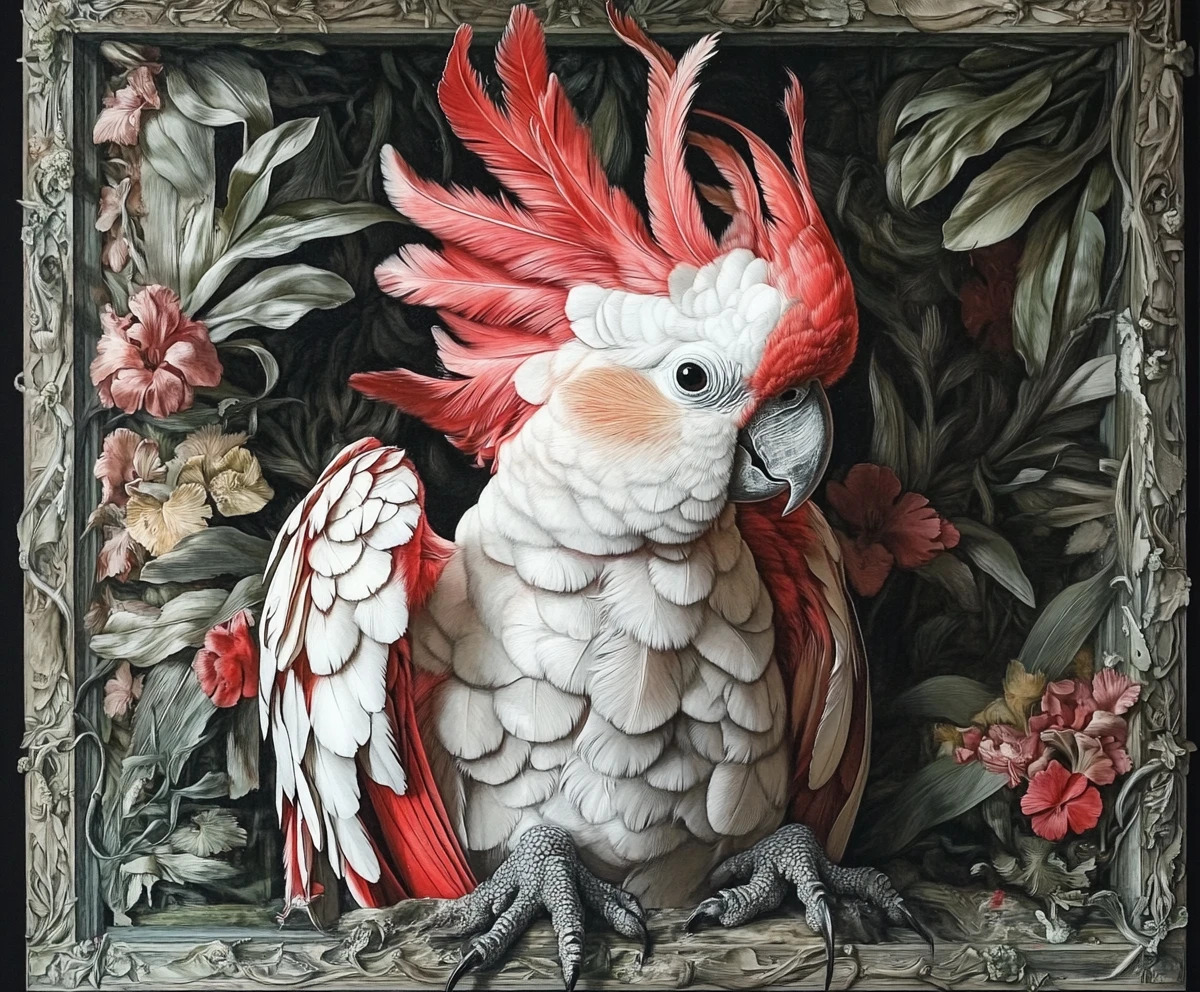 Ilusão surreal de um cacatua-das-palmeiras em formas abstratas