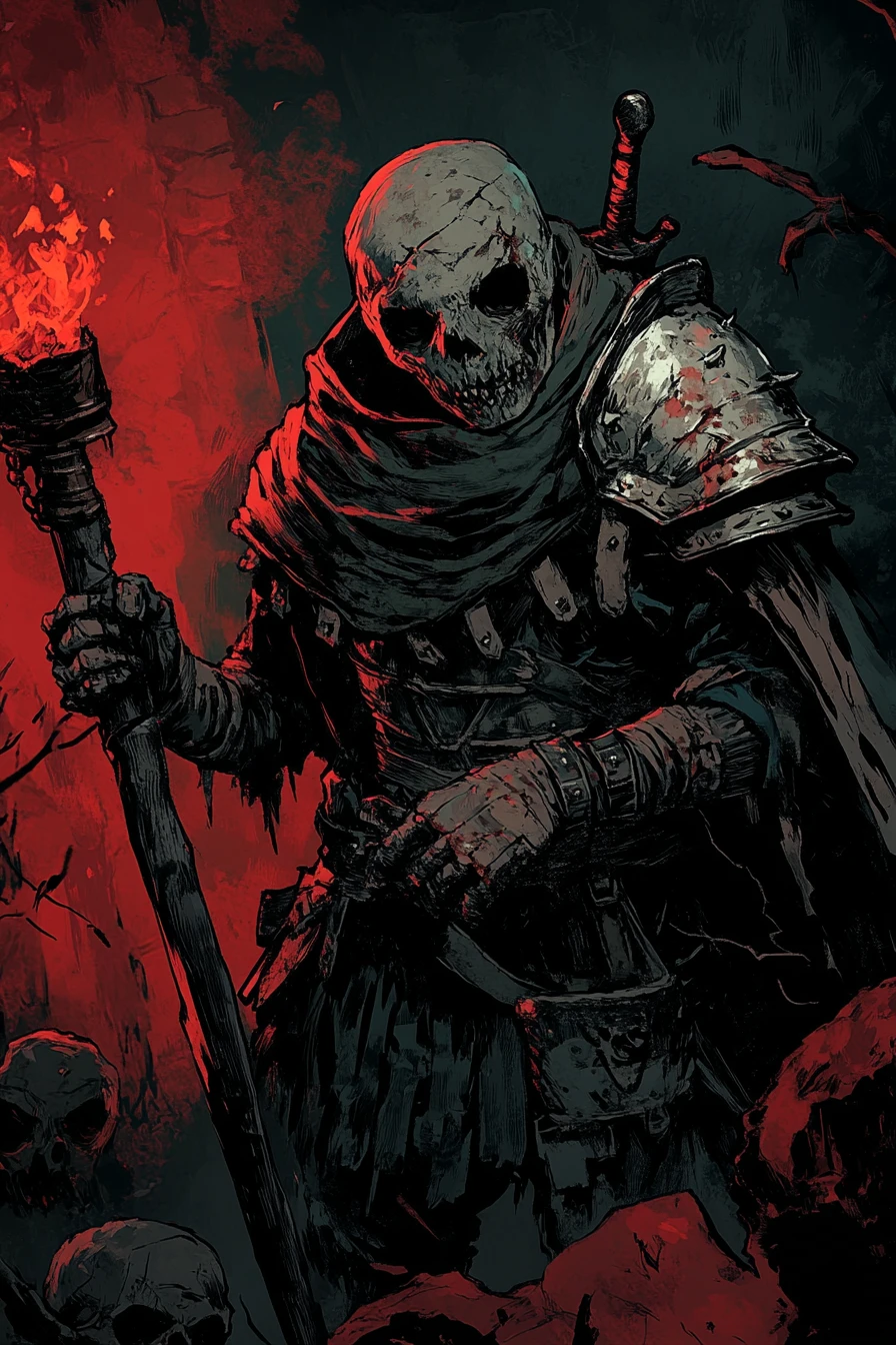 Heroes battle undead monsters in a dark torchlit dungeon