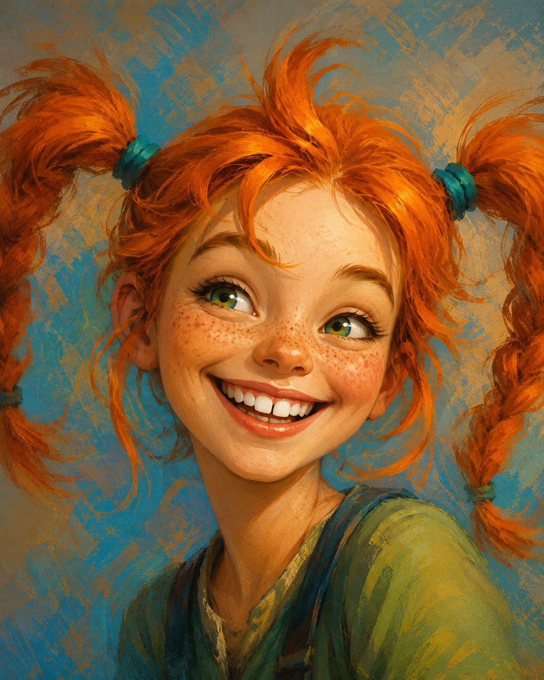 Joyful red haired girl portrait in pastel painting style