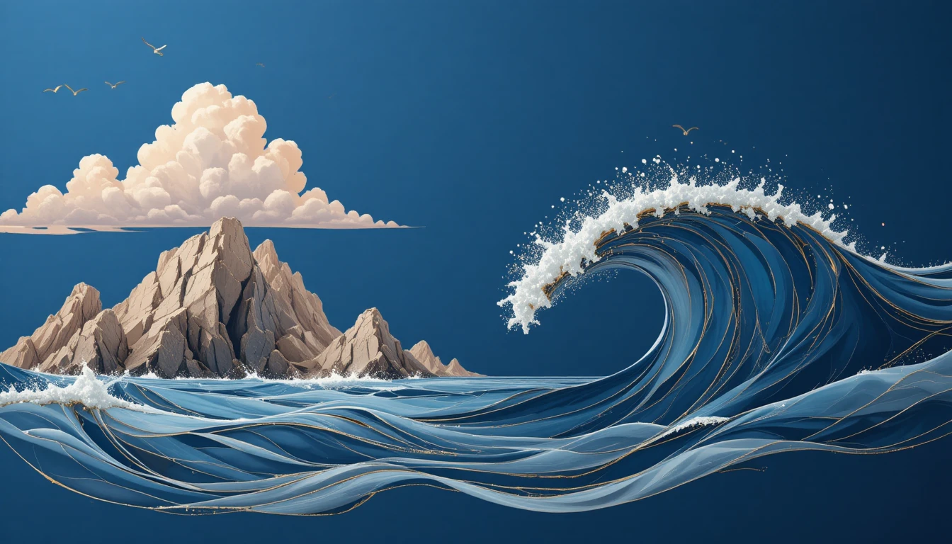 Minimalist Abstract Waves In Soft Beige And Gold Tones