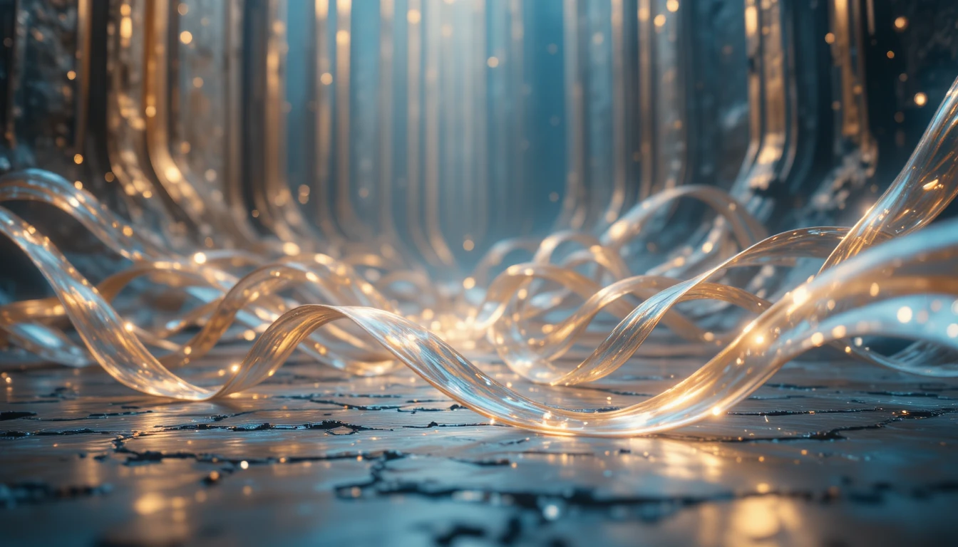 Surreal metallic ribbons drifting through tranquil cosmic space