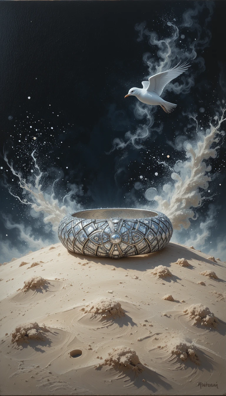 Diamanten-Silberarmband vor dunklem, dramatischem Hintergrund