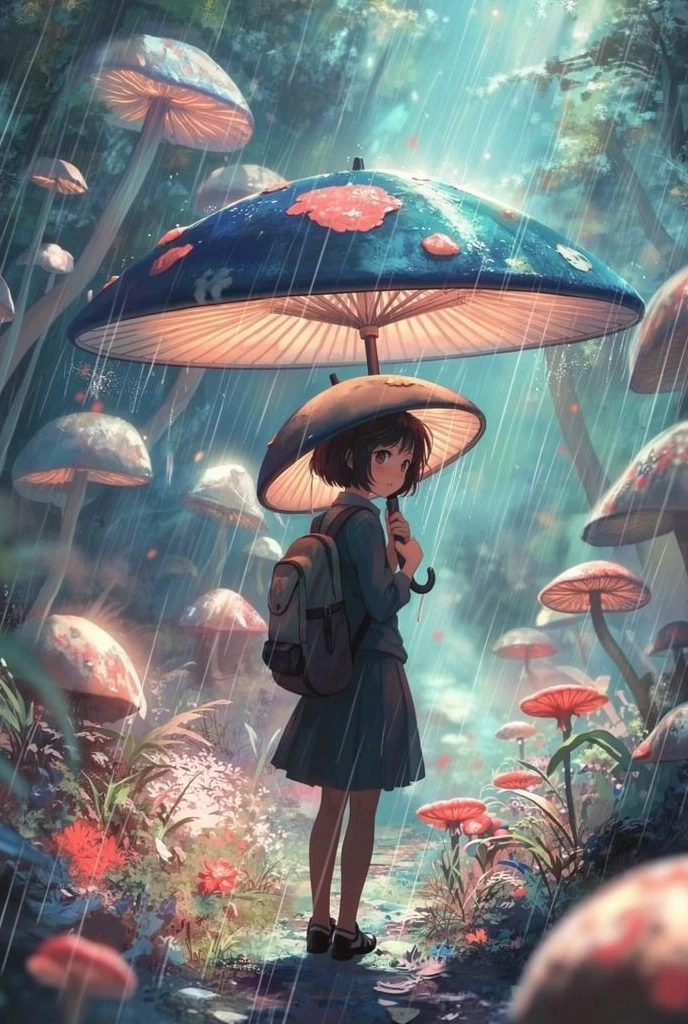 Frau hält einen Regenschirm seitlich gegen den starken Wind