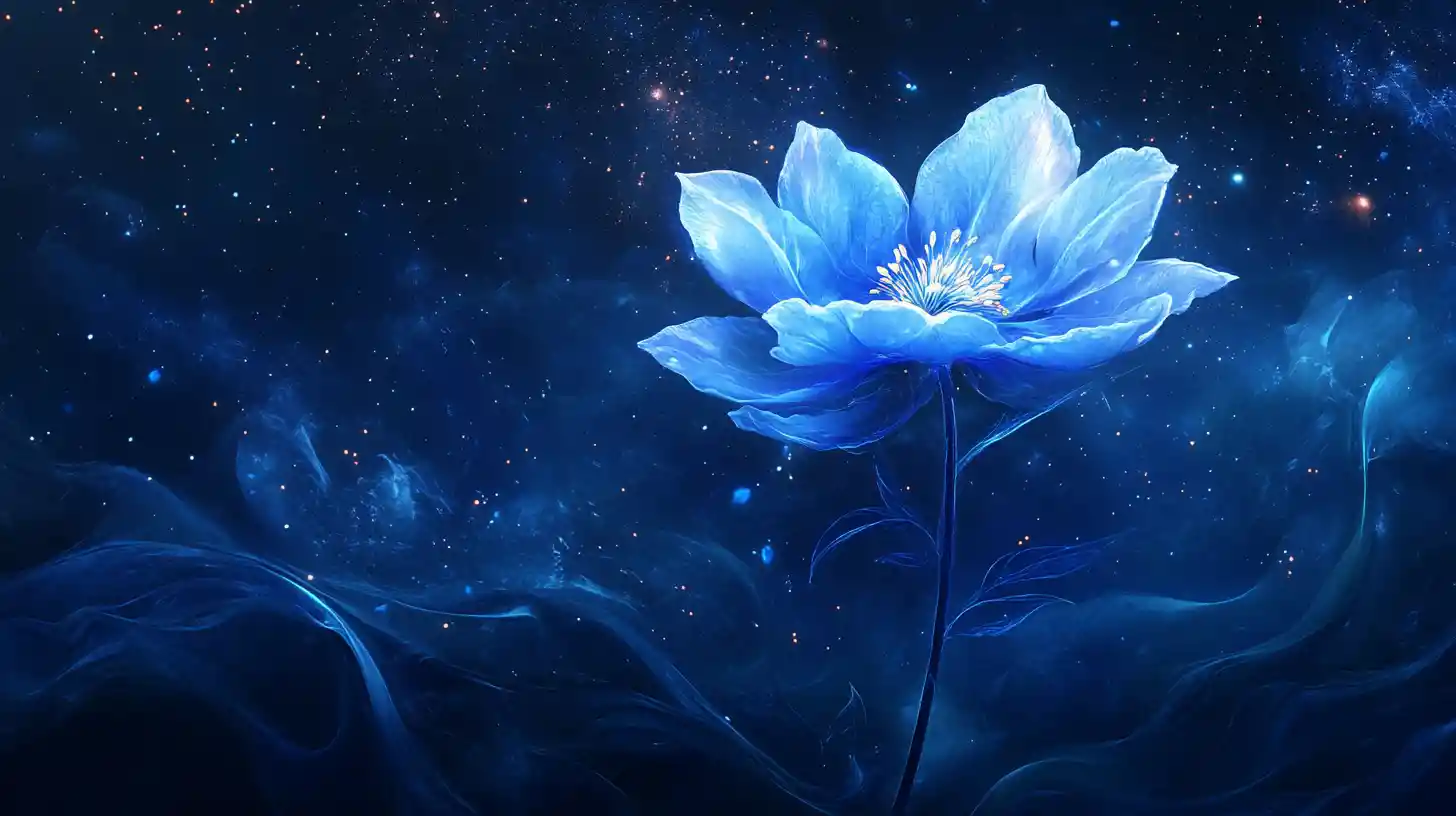 Ethereal flower glowing under a starry midnight sky