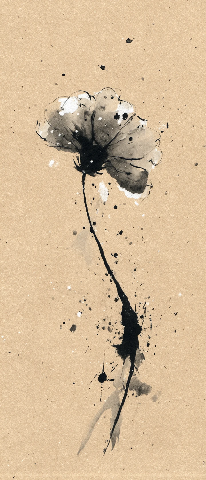 Fiore minimal a inchiostro con pennellate espressive e volto