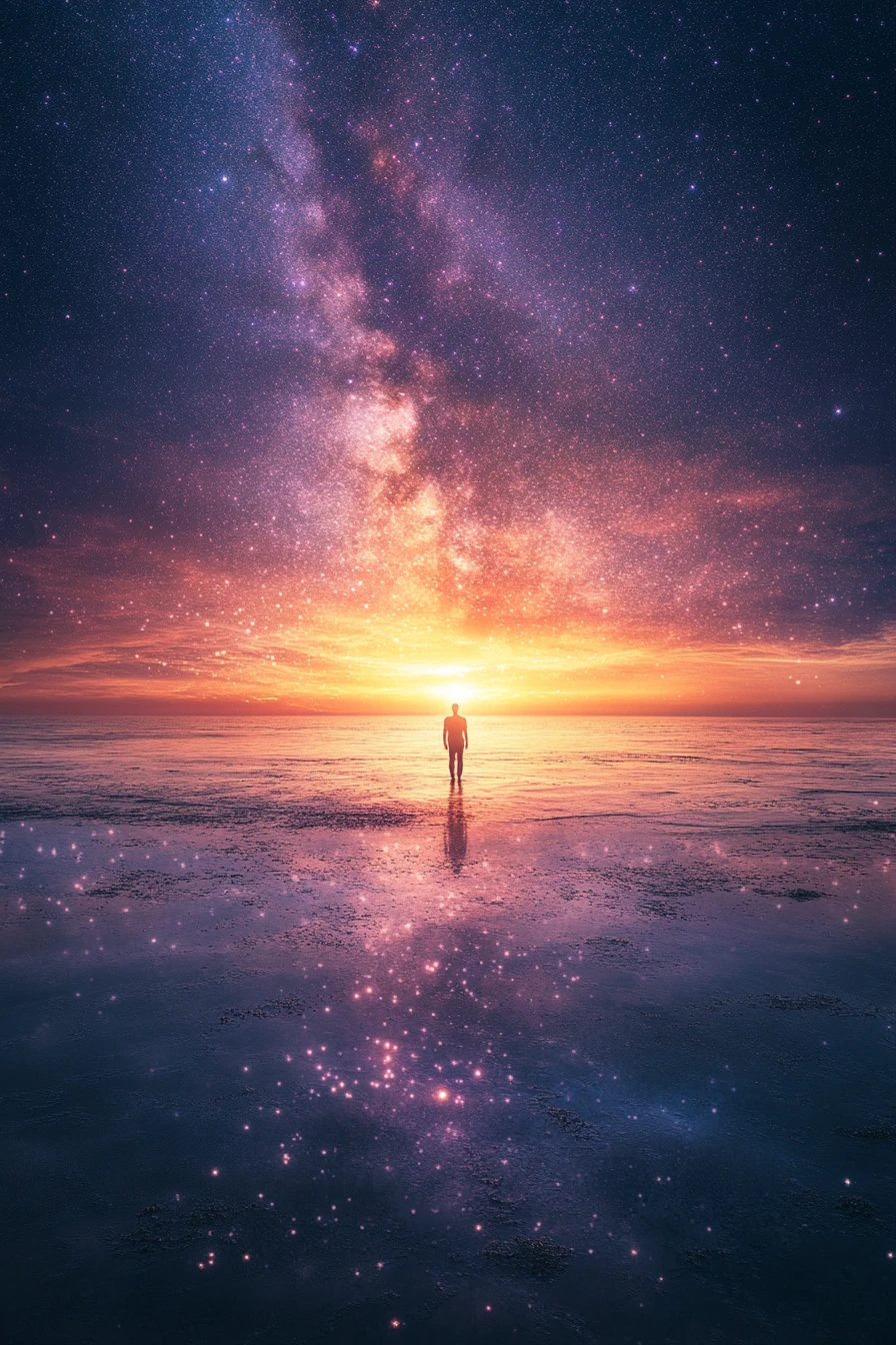 柔和暮光飄過寧靜星空