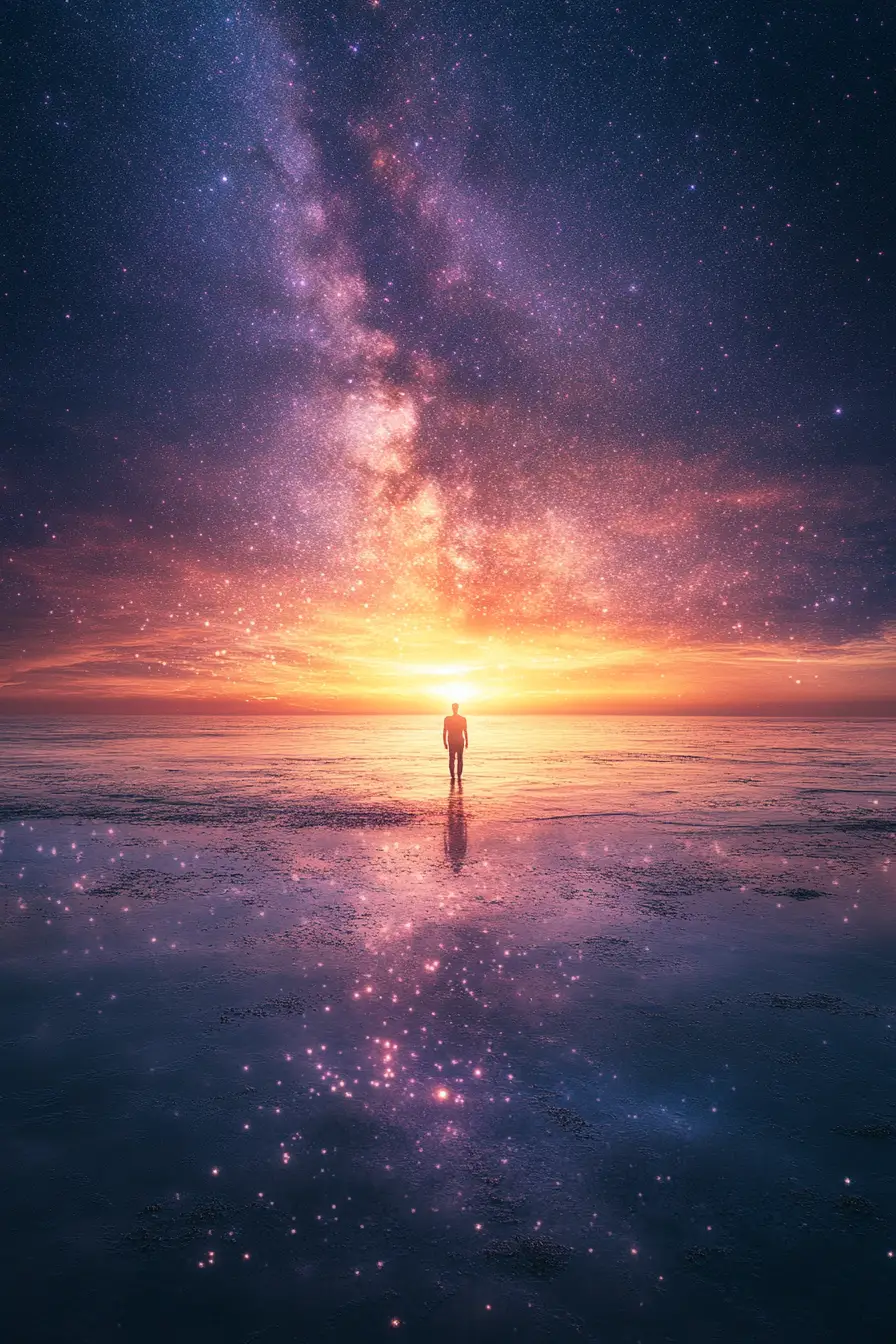 柔和暮光飄過寧靜星空