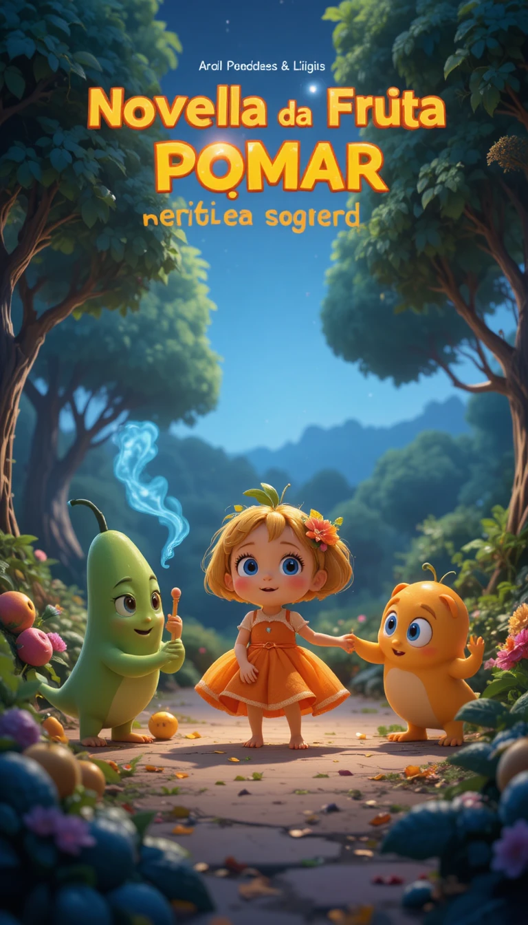 Brave orange fruit in a colorful magic orchard square