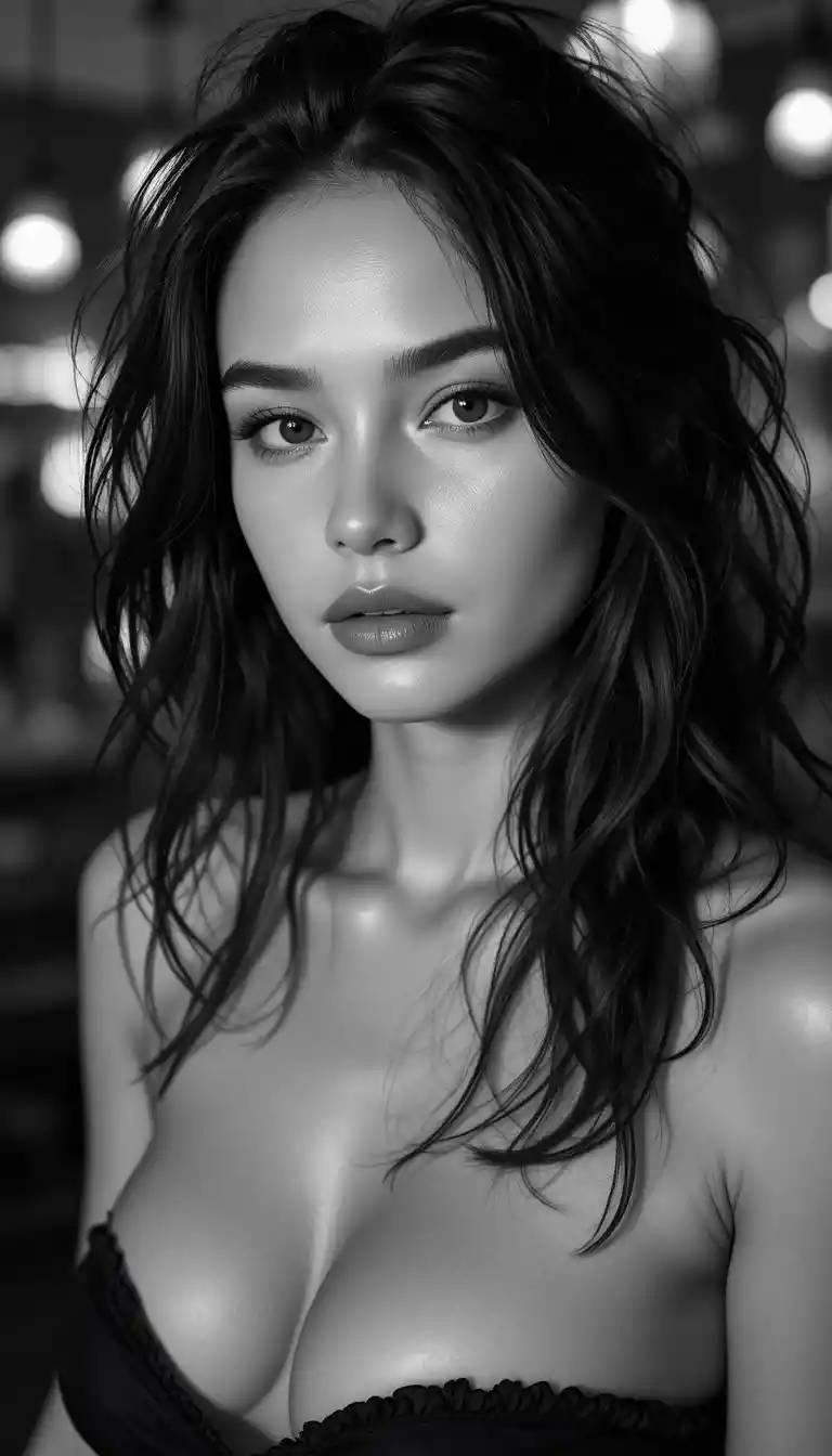 Portrait en noir et blanc atmosphérique d’une femme en intérieur