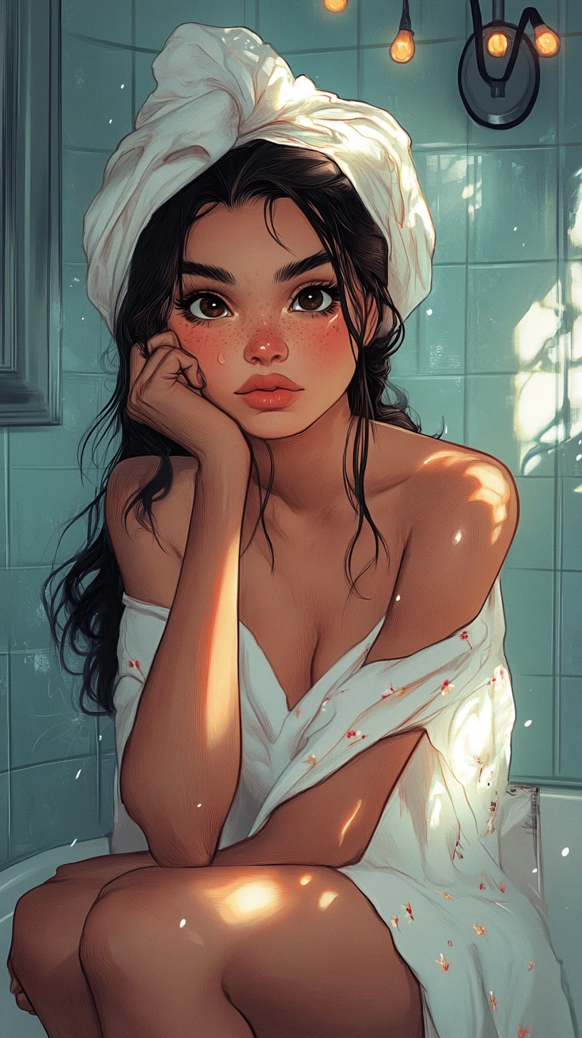 Garota latina relaxando em um banheiro aconchegante – ilustração